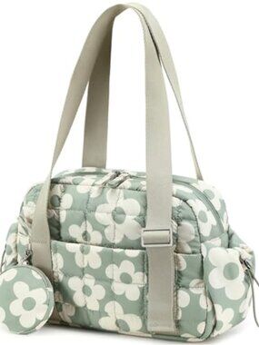 Quilted Puffer Mini Gym Bag Tote with Wet Compartment & Removable Coin Purse,